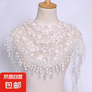 韓版女蕾絲碎花三角巾鏤空透氣包頭紗田園復(fù)古風(fēng)三角披肩防曬頭巾 白色
