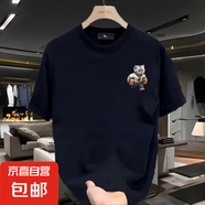 短袖t恤男士半袖上衣服春季新款潮流休閑時(shí)尚印花男生體恤純綿 黑色 T-1206小貓 M