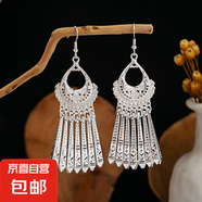 少數(shù)民族復(fù)古耳環(huán)長款流蘇耳鉤樹葉跳舞晚會飾品 鏤空流蘇