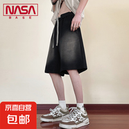 NASA BASE工裝牛仔短褲男夏季薄款復(fù)古直筒中褲男生大碼寬松褲子 JYF-H20黑色 7XL