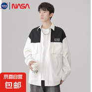 NASALIKE長袖襯衫男士2025新款撞色拼接襯衣休閑百搭外套男裝 C2399-白色工裝襯衫【NASA】 L 【125-140斤】