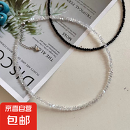 波光粼粼鎖骨鏈女輕奢設(shè)計項鏈女神節(jié)禮物 黑色水晶項鏈36+5cm