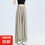 2025春夏冰絲山本褲腰闊腿舒適顯瘦休閑褲寬松垂感直筒女褲 咸菜色-小個(gè)子款 M