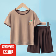 【夏季休閑套裝】2025夏季新款兒童短袖短褲卡通印花潮流風(fēng) 棕色套裝 zxs 130 cm
