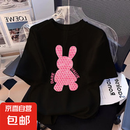女童短袖t恤2025新款純棉中大童夏裝女孩童裝半袖兒童洋氣上衣潮 黑色 2274 160