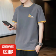 男士短袖t恤男生衣服帥氣潮流百搭韓版寬松夏季上衣半袖男裝體恤 灰色024 2XL 建議130-155斤