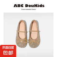 ABCdoukids女童公主鞋2024秋冬新款兒童蝴蝶結(jié)水晶小皮鞋搭配禮服 金色 28碼 內(nèi)長17.5cm