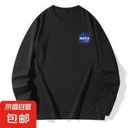 NASALIKE純棉春秋季新印花款圓領(lǐng)衛(wèi)衣套頭長袖上衣男女T恤打底衫 黑色 -NASA印花-C01180長T 3XL