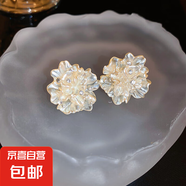 銀針法式花朵愛心珍珠耳釘優(yōu)雅高級感復(fù)古耳環(huán)小眾氣質(zhì)新款耳飾女 3#銀針-香檳色（真金電鍍）