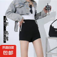 高腰黑色短褲女西褲熱褲薄款新款高腰寬松a字超短緊身熱褲辣妹 黑色 J09高腰女短褲 M
