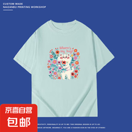 100%純棉青少年短袖t恤女2025夏季新款寬松學(xué)生半袖上衣體恤衫女 薄荷綠-捧花的小貓 S