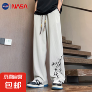 NASA BASE中式高彈褲男夏季薄款闊腿直筒西裝褲國(guó)風(fēng)休閑冰絲長(zhǎng)褲 K81#淺灰 M