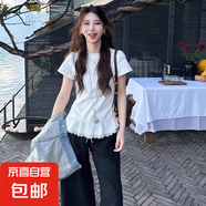 溫柔甜妹風(fēng)設(shè)計(jì)感蕾絲拼接短袖T恤女春季小個(gè)子白色修身顯瘦上衣 7白色 XL