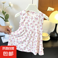 【夏季連衣裙】夏季新款兒童冰絲裙女童背心連衣裙中大童 蝴蝶結(jié)冰絲裙 90 碼