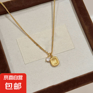 真金電鍍鋯石方形吊墜項(xiàng)鏈輕奢高級(jí)感鎖骨鏈時(shí)尚簡約百搭飾品配飾 項(xiàng)鏈-金色（真金電鍍）