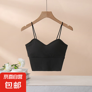 小吊帶背心帶胸墊內(nèi)搭外穿U型美背文胸一體內(nèi)衣打底衣 黑色【固定罩杯】 XL 【125-140斤】