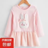 【春秋連衣裙】春秋款長袖粉色小兔子女童連衣裙 粉紅色6329 110