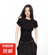【江南布衣同款】純棉正肩短袖t恤女修身顯瘦基礎款內(nèi)搭GXXX11 黑色（高質(zhì)量款） L