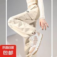 美式工裝褲子男女夏季潮牌寬松直筒顯瘦運動(dòng)多口袋帥氣闊腿休閑褲 杏色 M 建議 80-100斤