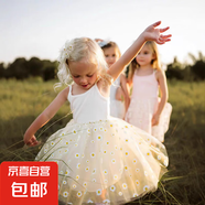 小雛菊花朵網(wǎng)紗女童連衣裙2025夏新款吊帶蓬蓬裙公主裙寶寶沙灘裙 小雛菊網(wǎng)紗裙-白色 110 建議身高100-110cm