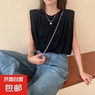 2020新款夏季純色圓領(lǐng)無袖T恤女韓版寬松百搭設(shè)計感上衣背心ins潮 黑色 M