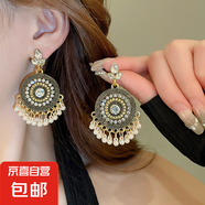 民族風鳳凰月牙流蘇耳釘小眾復古設計感耳環(huán)夏季女輕奢高級感耳飾 21#鋼針-金色-白色