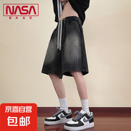 NASA BASE工裝牛仔短褲男夏季薄款復(fù)古直筒中褲男生大碼寬松褲子 JYF-H23黑灰 M