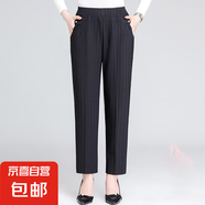 中老年女褲春秋款寬松高腰媽媽褲子顯瘦直筒褲 寬條紋K21 XL