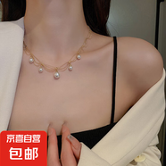 韓國氣質(zhì)愛心蝴蝶珍珠流蘇項鏈小眾時尚高級感鎖骨鏈百搭項飾批發(fā) 37#項鏈-金色（真金電鍍）