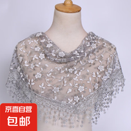 韓版女蕾絲碎花三角巾鏤空透氣包頭紗田園復(fù)古風(fēng)三角披肩防曬頭巾 灰色