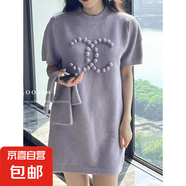 立體球球袖套綿綿絨毛衣連衣裙秋冬新款氣質(zhì)名媛圓領(lǐng)套頭短款裙女 紫色 均碼 【80-125】