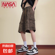 NASA BASE迷彩工裝短褲男士寬松純棉休閑大碼五分褲青少年中褲子 JYF-H32咖啡迷彩 4XL