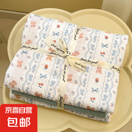 A類超柔雙層紗水洗棉四件套碎花被套床單床笠學生宿舍三件套床上 他和她的兔 1.5m床單四件套被套150x200cm