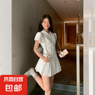 學(xué)院風(fēng)白色泡泡袖襯衫連衣裙女夏季氣質(zhì)收腰小個(gè)子甜美短裙 白色 L
