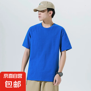 短袖T恤夏季男士修身型圓領健身衣服大碼打底衫男裝運動上純棉T12 T-12克萊因藍 L