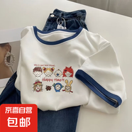 爆款高中生小眾鹽系短袖T恤女新款歐貨寬松白色上衣夏裝顯瘦半袖 70款藍(lán)領(lǐng)【高品質(zhì)】 M  建議90-105斤
