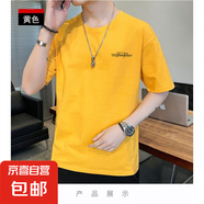 啄木鳥純棉短袖t恤男士圓領(lǐng)體恤夏季薄款潮流寬松休閑半袖 2017黃色 2XL 推薦【140-160斤】