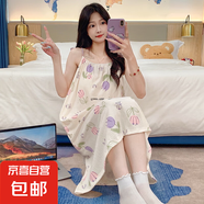 吊帶睡裙夏季女款帶胸墊一體無袖少女生夏天可愛卡通睡衣裙子 35091睡裙【帶胸墊】 L （100-120斤）