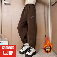 女童秋冬運動(dòng)褲2025新款兒童中大童女孩冬季休閑長(cháng)褲寬松衛褲冬裝 RWC-RK201【咖色】加絨款 140cm