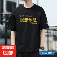 t恤男2025夏季潮流圓領(lǐng)重磅印花半打底衫潮流圓領(lǐng)男生半袖體恤衫 黑色 常規(guī) XL (70)
