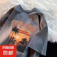港風(fēng)100%純棉字母印花短袖t恤男夏季新款寬松百搭ins潮半袖T恤-SL CM31深灰 【單件裝】 3XL 【建議180-205斤】