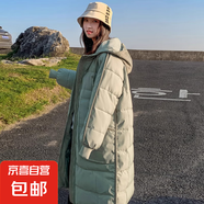 新款冬季棉服中長款羽絨棉衣女小個子韓系過膝棉襖連帽外套 綠色 M