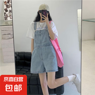 延芮洋氣減齡牛仔背帶褲女夏季新款韓版寬松日系小個(gè)子吊帶連體短 黑色 BTN/Y010 XL 【115-125斤】