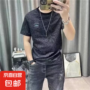 歐美潮牌短袖t恤男2025夏季新款卡通印花百搭休閑圓領半袖體恤衫 黑色 3XL