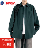 NASALIKE2025闊版寬松條紋襯衫男薄款外穿外套 雙口袋襯衣 C2583-綠色襯衫【NASA】 M 【165-175CM/100-125斤】