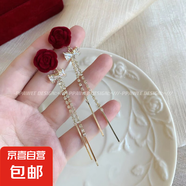 喜慶紅色絲絨蝴蝶結(jié)耳釘女耳環(huán)氣質(zhì)甜美花朵長(zhǎng)款流蘇耳飾耳墜秋冬 鋯石蝴蝶結(jié)長(zhǎng)款流蘇耳釘