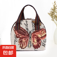 民族風(fēng)手提女包外出媽咪復(fù)古新款中式袋子隨身上班編織小手機(jī)布包 紅蝴蝶 小包 長17cm*寬7cm*高19cm