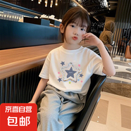 女童短袖t恤純棉夏裝2025新款中大兒童衣服夏季正肩半袖上衣夏款 白色 2009 140