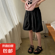2025新款兒童褲子女童工裝短褲夏季外穿休閑五分褲寬松日系中褲 DD-DR39【黑色】 150