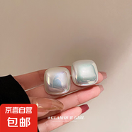 銀針大珍珠圓圈耳環(huán)時尚小眾夸張氣質高級感耳釘法式復古百搭耳飾 22#銀針-白色-方形